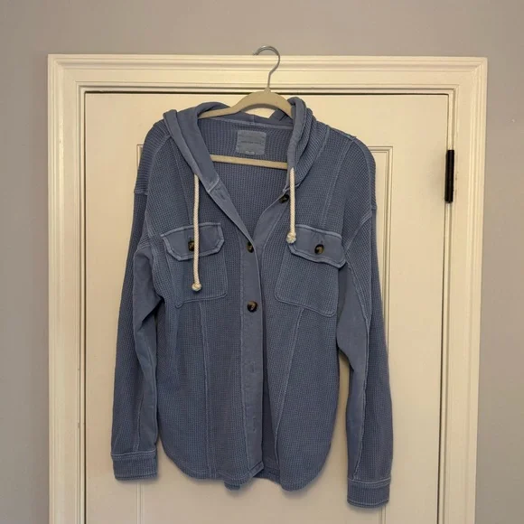 American Eagle Outfitters Light Blue Waffle Hoodie - Picture 1 of 3